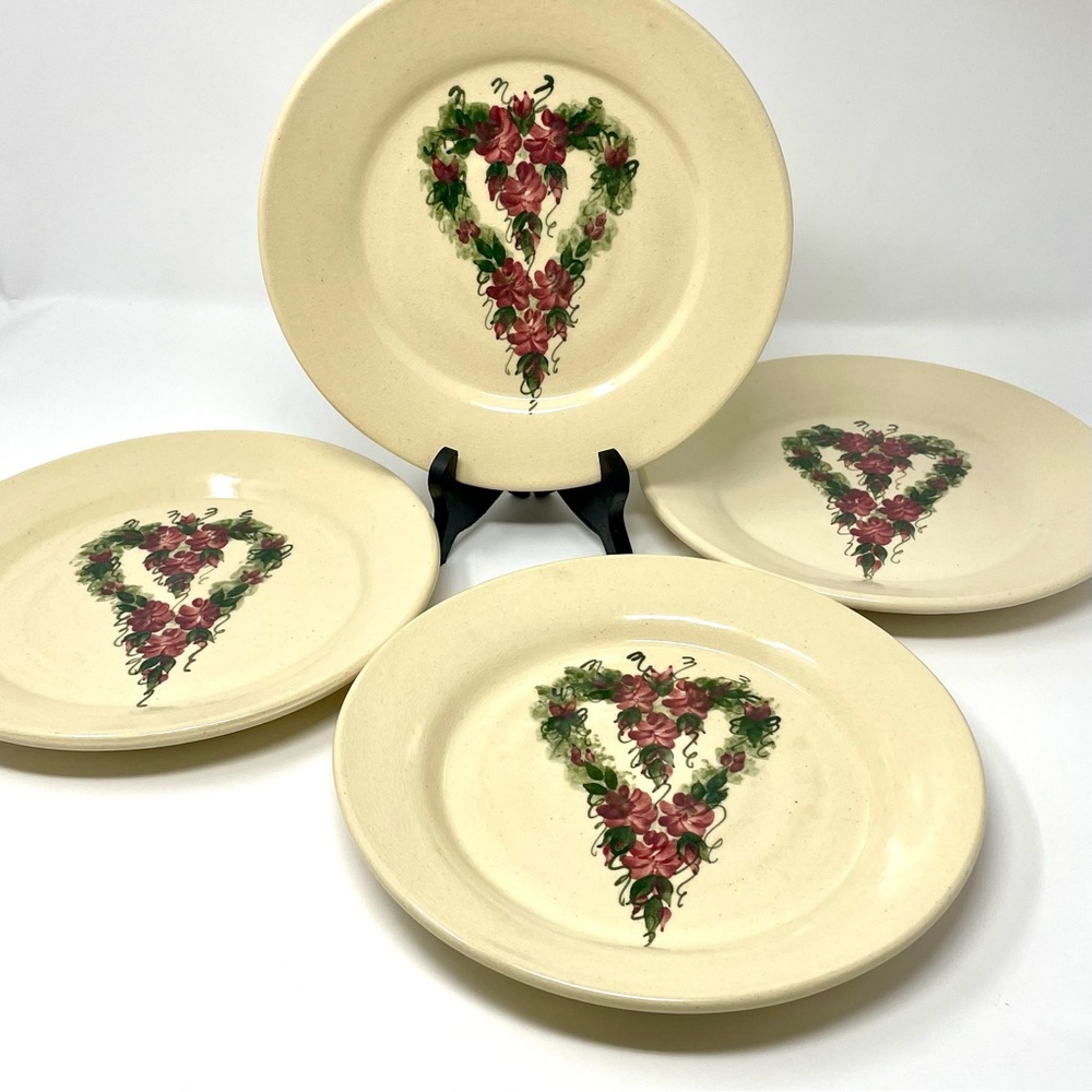 East Texas Pottery Spring Heart Plates Handcrafted Hand Painted Marshall Texas